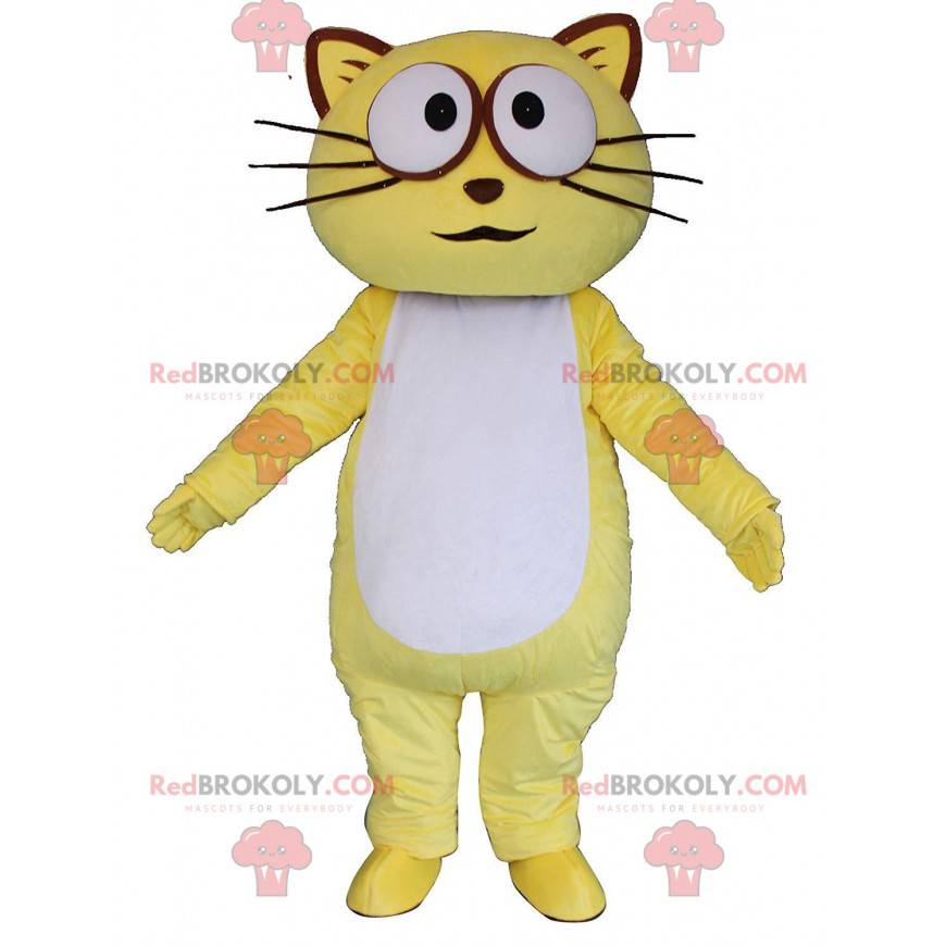 Gul och vit kattmaskot, färgglad kattdräkt - Redbrokoly.com Gul och vit kattmaskot, färgglad kattdräkt - Redbrokoly.com