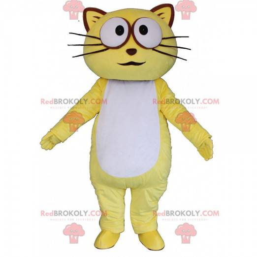 Mascotte gatto giallo e bianco, costume da gatto colorato -