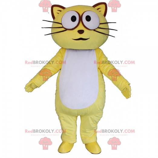 Maskot žluté a bílé kočky, barevný kostým kočky - Redbrokoly.com