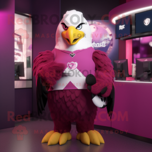 Magenta Bald Eagle mascot costume character dressed with a Ball Gown and Belts