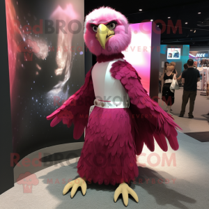 Magenta Bald Eagle mascot costume character dressed with a Ball Gown and Belts