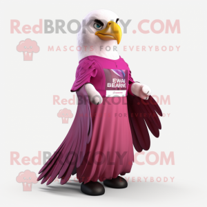 Magenta Bald Eagle mascot costume character dressed with a Ball Gown and Belts