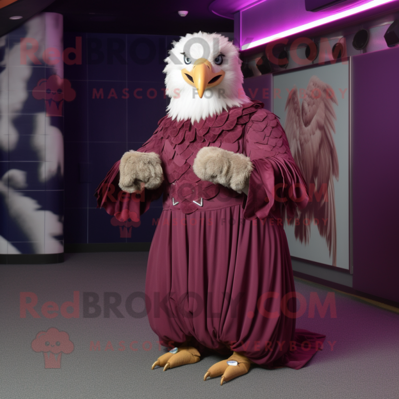 Magenta Bald Eagle mascot costume character dressed with a Ball Gown and Belts