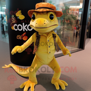 Guld Geckos maskot kostume...