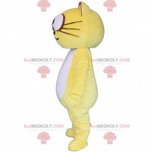 Mascote gato amarelo e branco, fantasia colorida de gato -