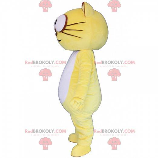 Mascotte de chat jaune et blanc, costume de chat coloré -