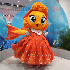 nan Goldfish mascot costume character dressed with a Circle Skirt and Hairpins