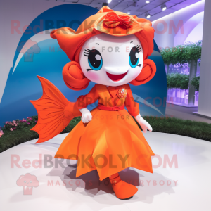 nan Goldfish mascot costume character dressed with a Circle Skirt and Hairpins