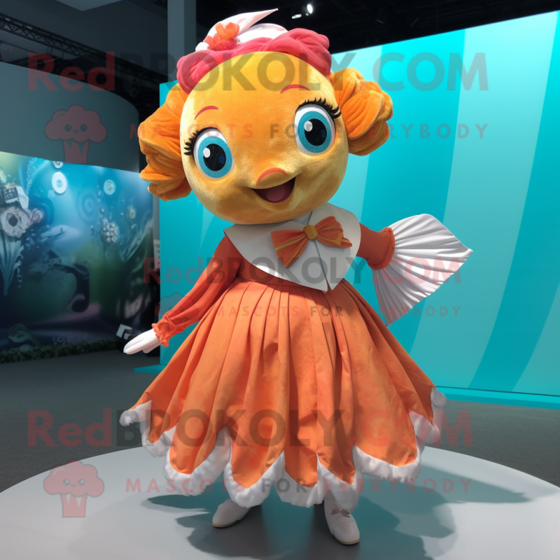 nan Goldfish mascot costume character dressed with a Circle Skirt and Hairpins