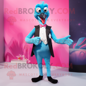 Sky Blue Flamingo mascot costume character dressed with a Tuxedo and Ties