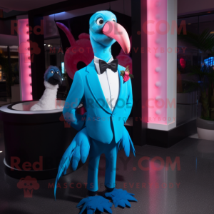 Sky Blue Flamingo mascot costume character dressed with a Tuxedo and Ties