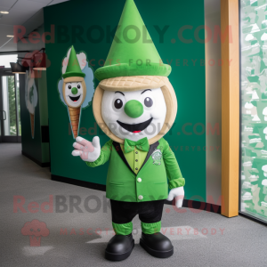 Forest Green Ice Cream Cone mascot costume character dressed with a Graphic Tee and Berets