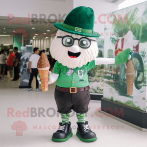 Forest Green Ice Cream Cone mascot costume character dressed with a Graphic Tee and Berets