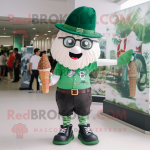Forest Green Ice Cream Cone mascot costume character dressed with a Graphic Tee and Berets