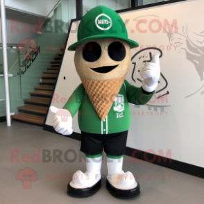 Forest Green Ice Cream Cone mascot costume character dressed with a Graphic Tee and Berets