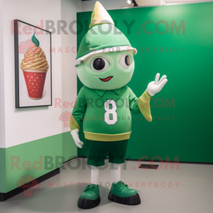 Forest Green Ice Cream Cone mascot costume character dressed with a Graphic Tee and Berets