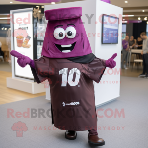 Magenta Chocolate Bar mascot costume character dressed with a Maxi Dress and Caps