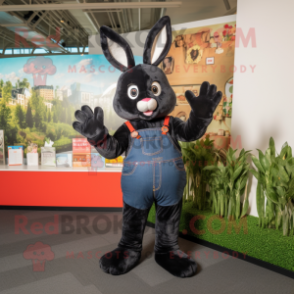 Black Rabbit mascot costume character dressed with a Jeans and Gloves