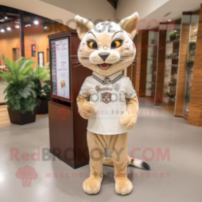 Beige Bobcat mascot costume character dressed with a Sheath Dress and Headbands