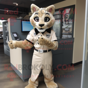 Beige Bobcat mascot costume character dressed with a Sheath Dress and Headbands