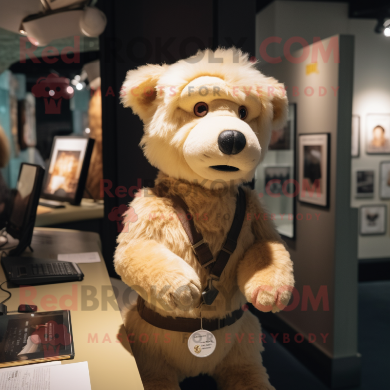 Beige Dog mascot costume character dressed with a Vest and Earrings