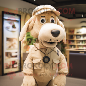 Beige Dog mascot costume character dressed with a Vest and Earrings