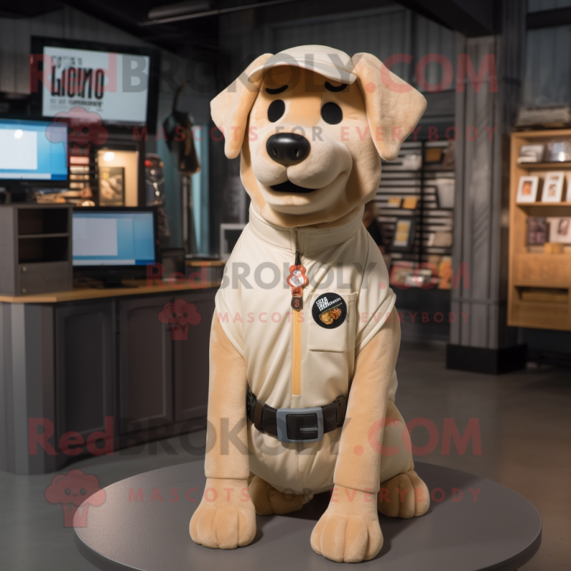Beige Dog mascot costume character dressed with a Vest and Earrings Beige Dog mascot costume character dressed with a Vest and Earrings