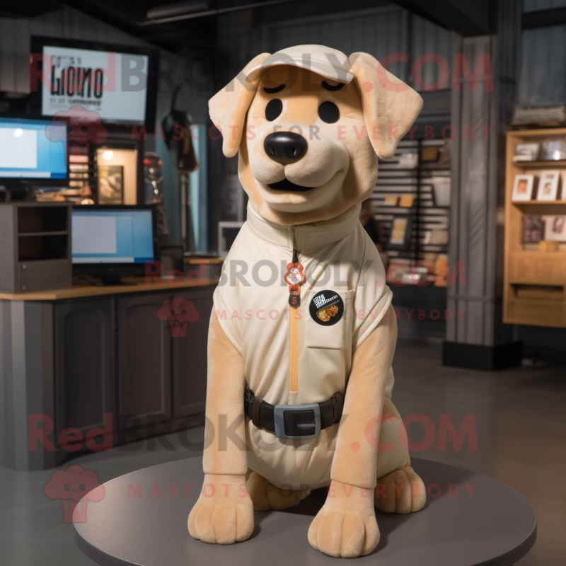 Beige Dog mascot costume character dressed with a Vest and Earrings