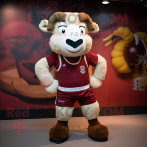 Maroon Ram mascot costume character dressed with a Shorts and Ties