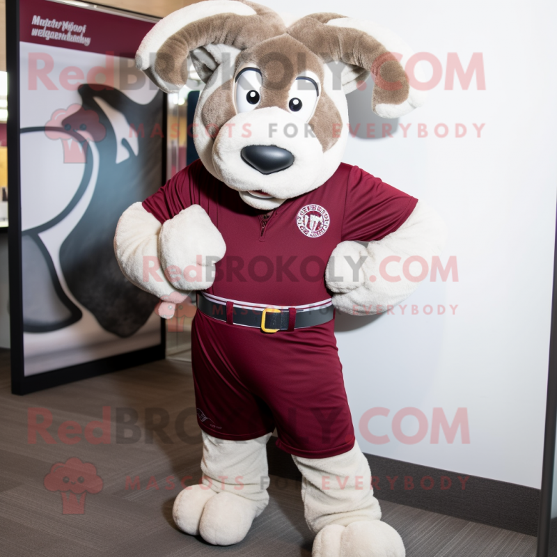 Maroon Ram mascot costume character dressed with a Shorts and Ties