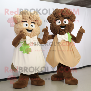 Brown Cauliflower mascot costume character dressed with a A-Line Dress and Ties