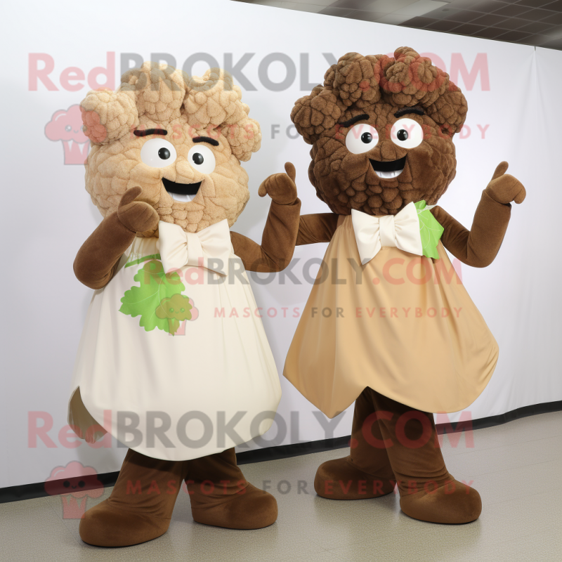 Brown Cauliflower mascot costume character dressed with a A-Line Dress and Ties