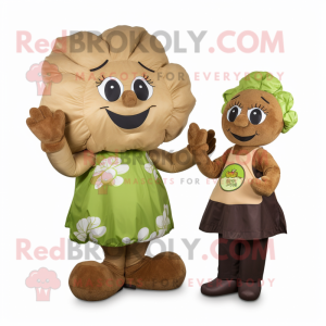 Brown Cauliflower mascot costume character dressed with a A-Line Dress and Ties