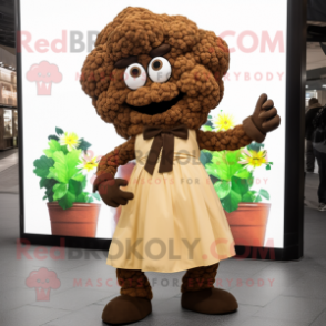 Brown Cauliflower mascot costume character dressed with a A-Line Dress and Ties