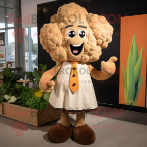 Brown Cauliflower mascot costume character dressed with a A-Line Dress and Ties