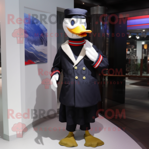 nan Muscovy Duck mascot costume character dressed with a Suit Pants and Berets