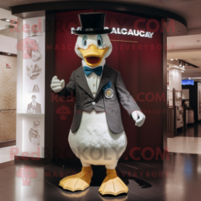 nan Muscovy Duck mascot costume character dressed with a Suit Pants and Berets