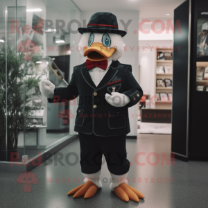 nan Muscovy Duck mascot costume character dressed with a Suit Pants and Berets