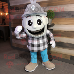 Gray Wedding Cake mascot costume character dressed with a Flannel Shirt and Headbands