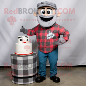 Gray Wedding Cake mascot costume character dressed with a Flannel Shirt and Headbands