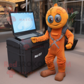 Rust Computer mascot costume character dressed with a Jumpsuit and Briefcases