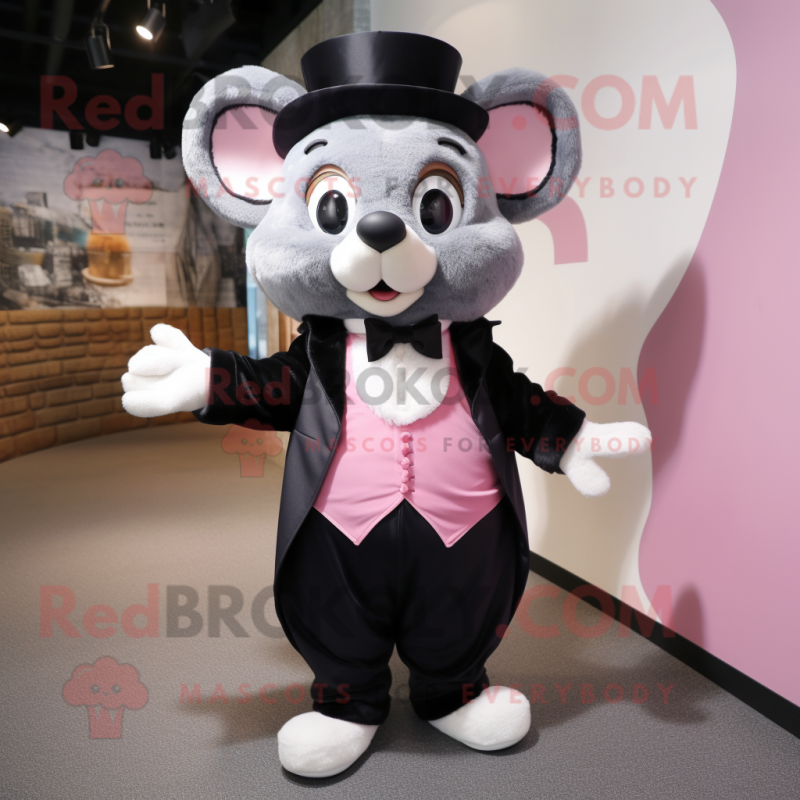 Pink Dormouse mascot costume character dressed with a Tuxedo and Belts Pink Dormouse mascot costume character dressed with a Tuxedo and Belts