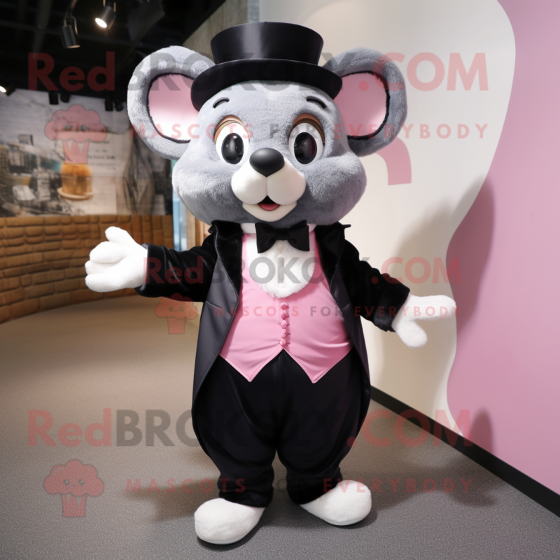 Pink Dormouse mascot costume character dressed with a Tuxedo and Belts