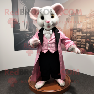 Pink Dormouse mascot costume character dressed with a Tuxedo and Belts