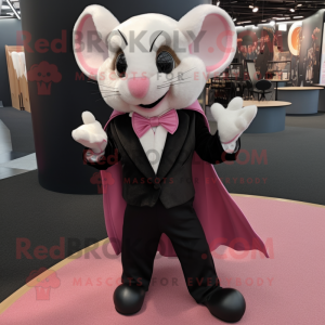 Pink Dormouse mascot costume character dressed with a Tuxedo and Belts