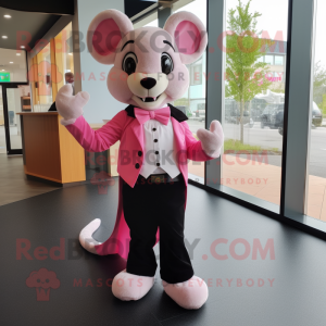 Pink Dormouse mascot costume character dressed with a Tuxedo and Belts