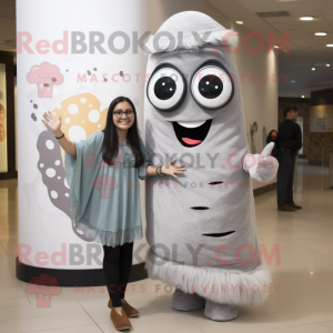 Gray Enchiladas mascot costume character dressed with a Mini Dress and Eyeglasses