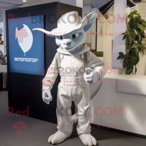 White Gargoyle mascot costume character dressed with a Jumpsuit and Hats