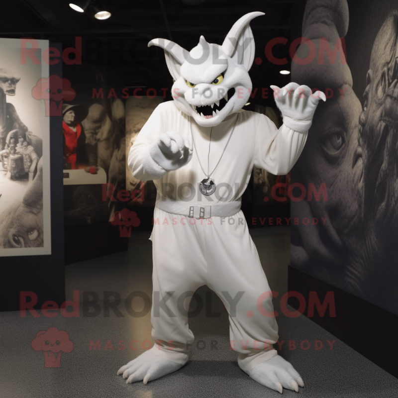 White Gargoyle mascot costume character dressed with a Jumpsuit and Hats