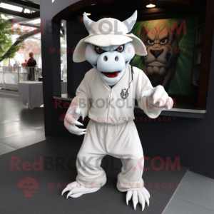 White Gargoyle mascot costume character dressed with a Jumpsuit and Hats